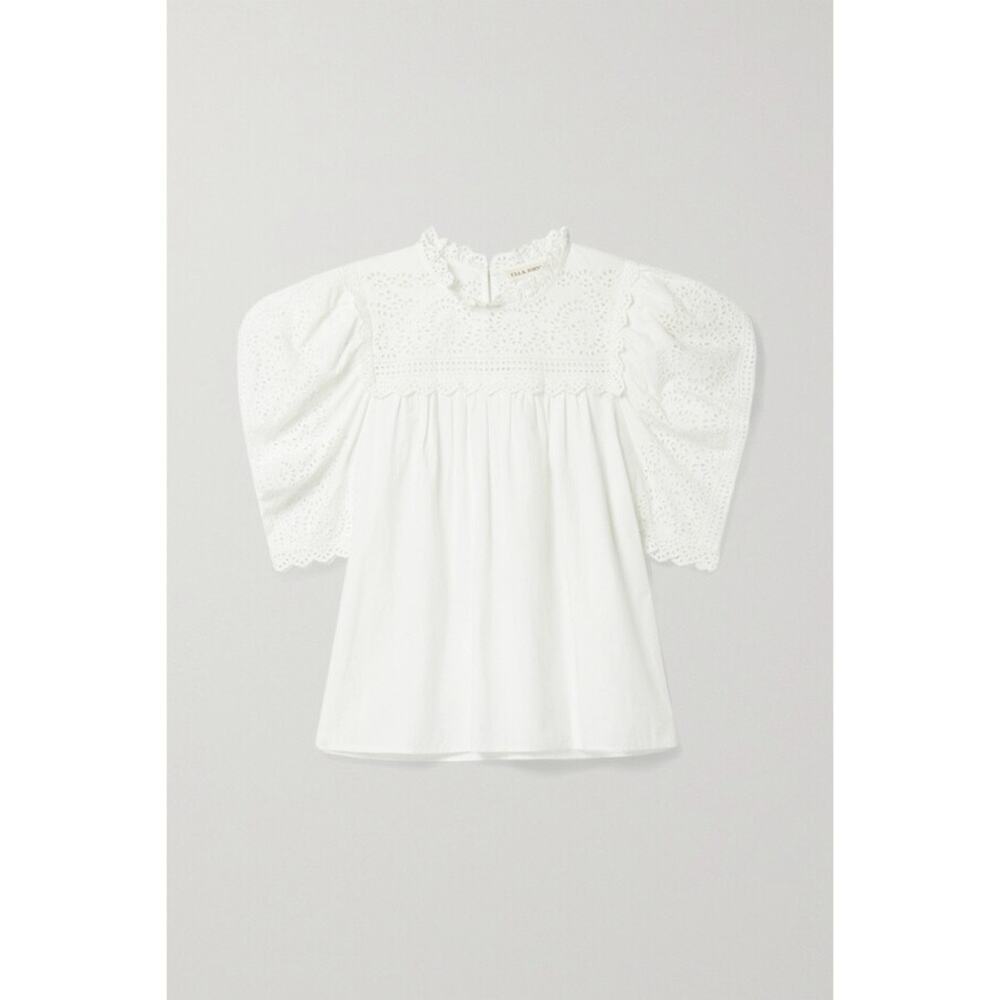 Ulla Johnson Yvonne Broderie Anglaise Cotton-poplin Blouse - White Sz 0 - Picture 10 of 10